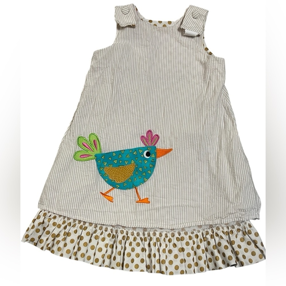 Mulberry Street reversible polka dot ruffle sleeveless bird dress Made in USA
